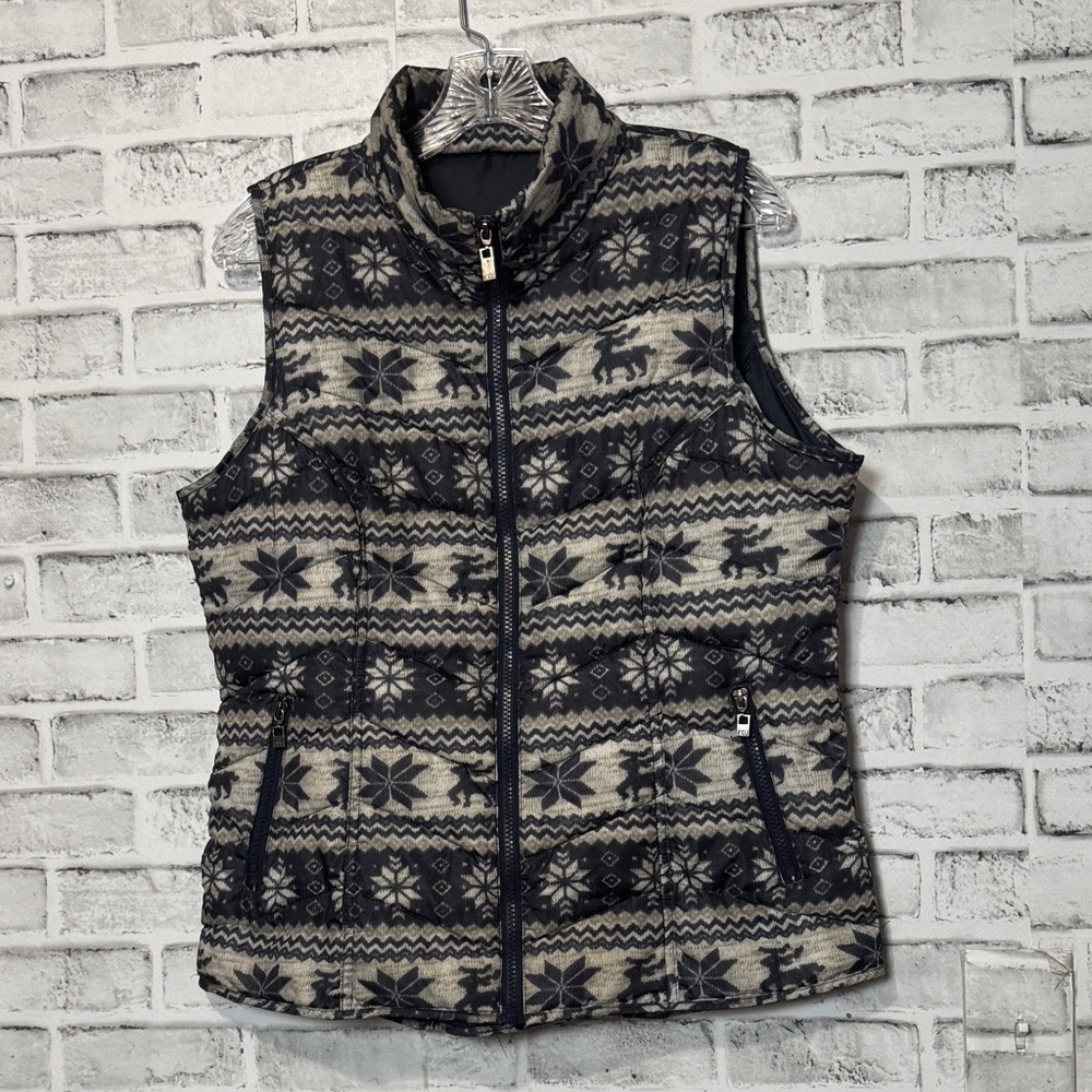 FDJ classic winter snowflake deer‎ Patterned Black gray and Cream Vest size M